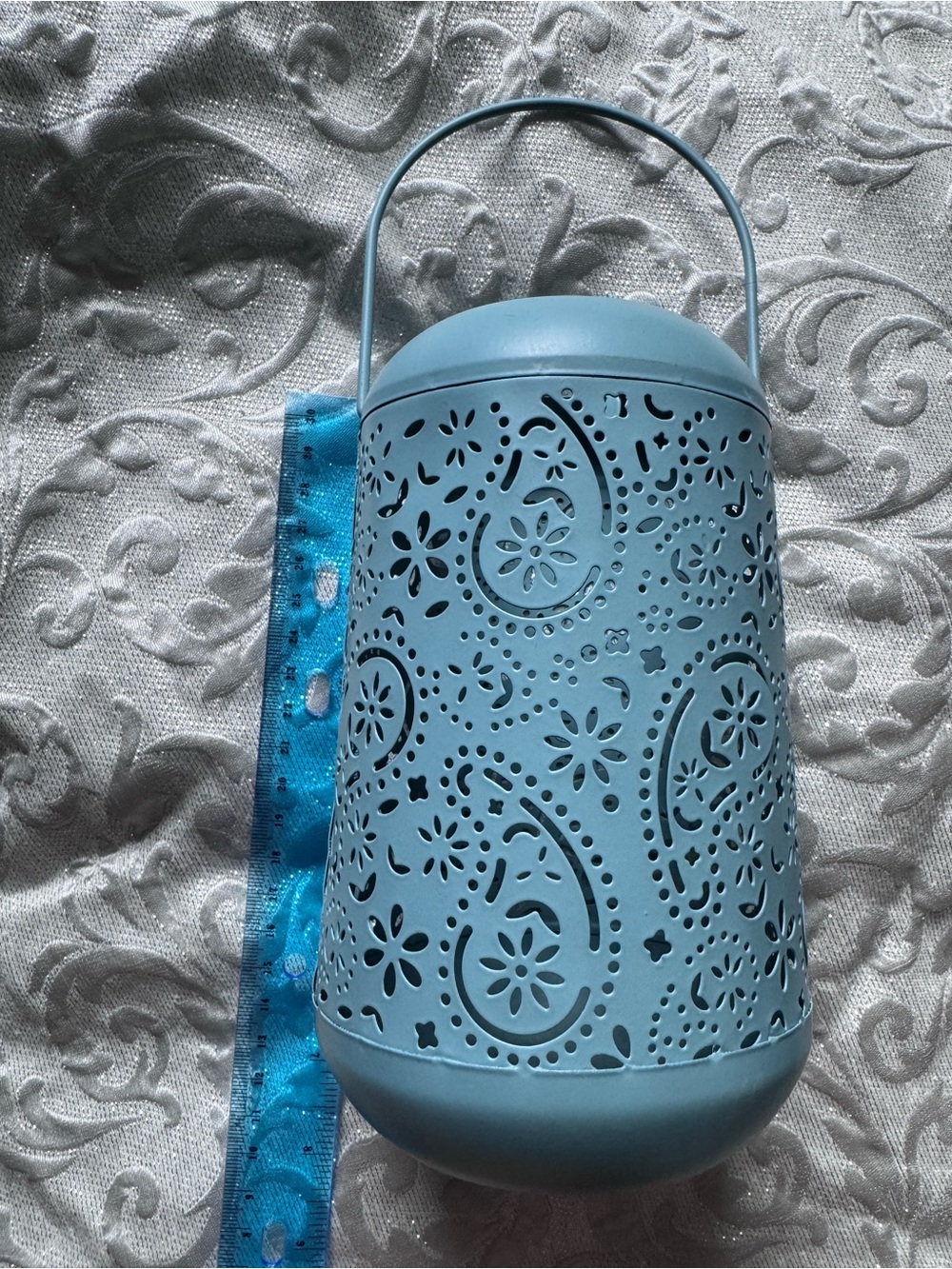 Blue Paisley Cutout Metal Lantern - For LED Tea Light